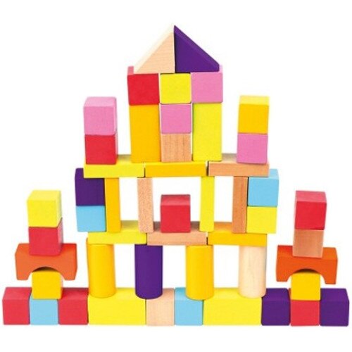 Set constructii cuburi din lemn 50 piese - Bino