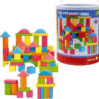 Set constructii cuburi din lemn la galeata 75 piese Set constructii cuburi din lemn la galeata 75 piese