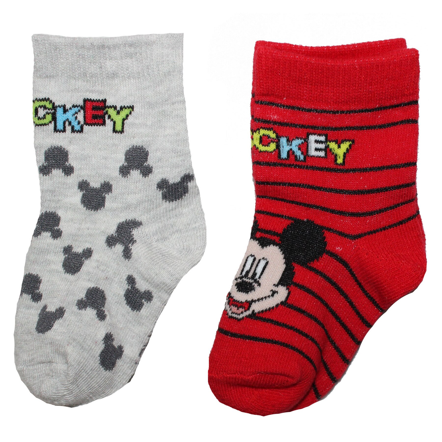Set 2 perechi de sosete baieti, Disney, Mickey, rosu/gri