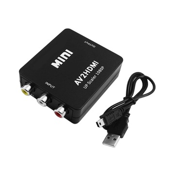 Adaptor mini convertor AV(RCA) la HDMI Full HD 1080p video si audio stereo, negru Adaptor mini convertor AV(RCA) la HDMI Full HD 1080p video si audio stereo, negru