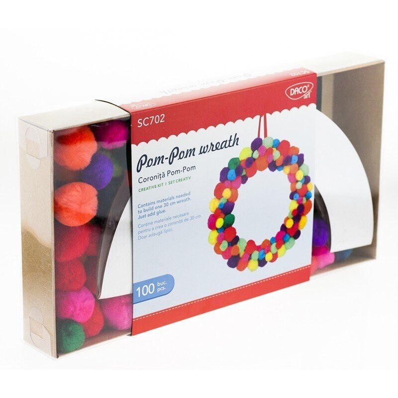 Set Creativ Coronita Pom-Pom Daco, Set Confectionare Coronita de Craciun