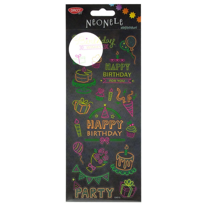 Стикери DACO Neonele, AB053 Happy Birthday