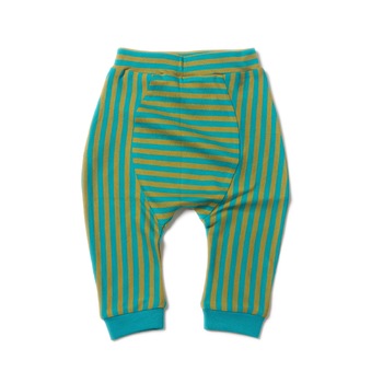 Pantaloni dungati ”Culorile paunului”, bumbac organic, verde, galben mustar, dungi, bebe Pantaloni dungati ”Culorile paunului”, bumbac organic, verde, galben mustar, dungi, bebe