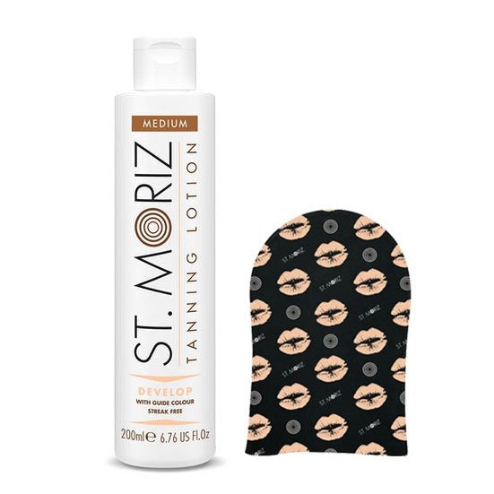 Set pentru autobronzare profesionala ST MORIZ cu Lotiune Medium si Manusa