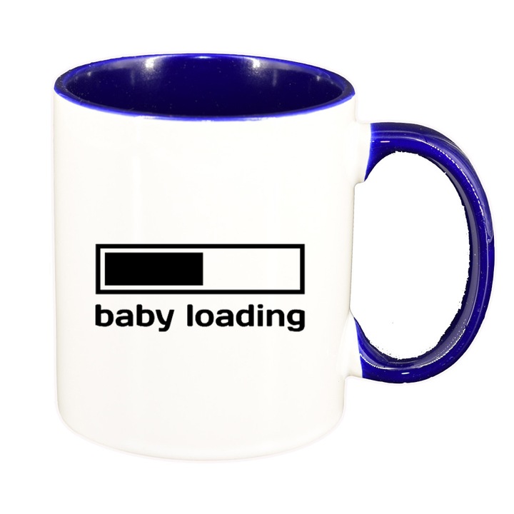 Cana personalizata, interior albastru ,1, Baby loading, ceramica, 330 ml