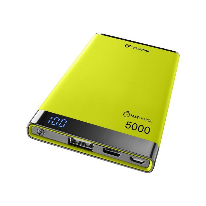 Външна батерия Cellularline Manta S 5000mAh, Type-C, Зелен