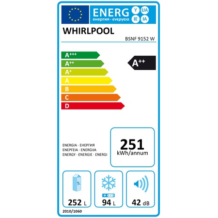 Combina frigorifica Whirlpool 6 th Sense Fresh Control BSNF 9152 W, 346 l, Clasa A++, H 201, Alb