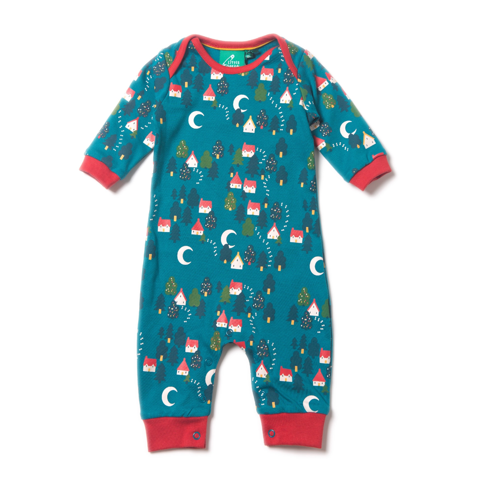 Salopeta „Casuta din padure”, bumbac organic, multicolor, bebe