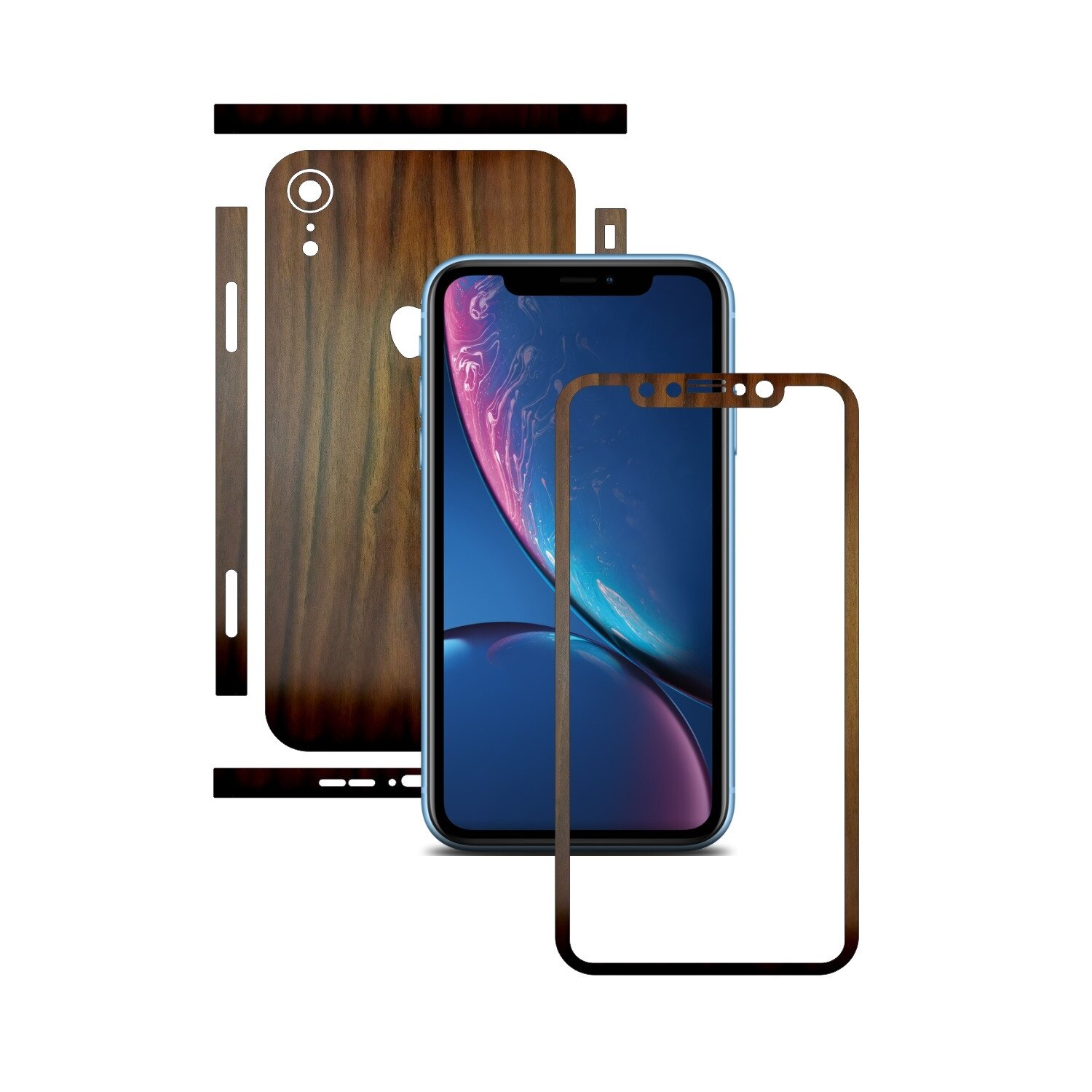 Folie de protectie Carbon Skinz, Husa de tip Skin Adeziv pentru Carcasa, Lemn Nuc Inchis dedicata Apple iPhone XR