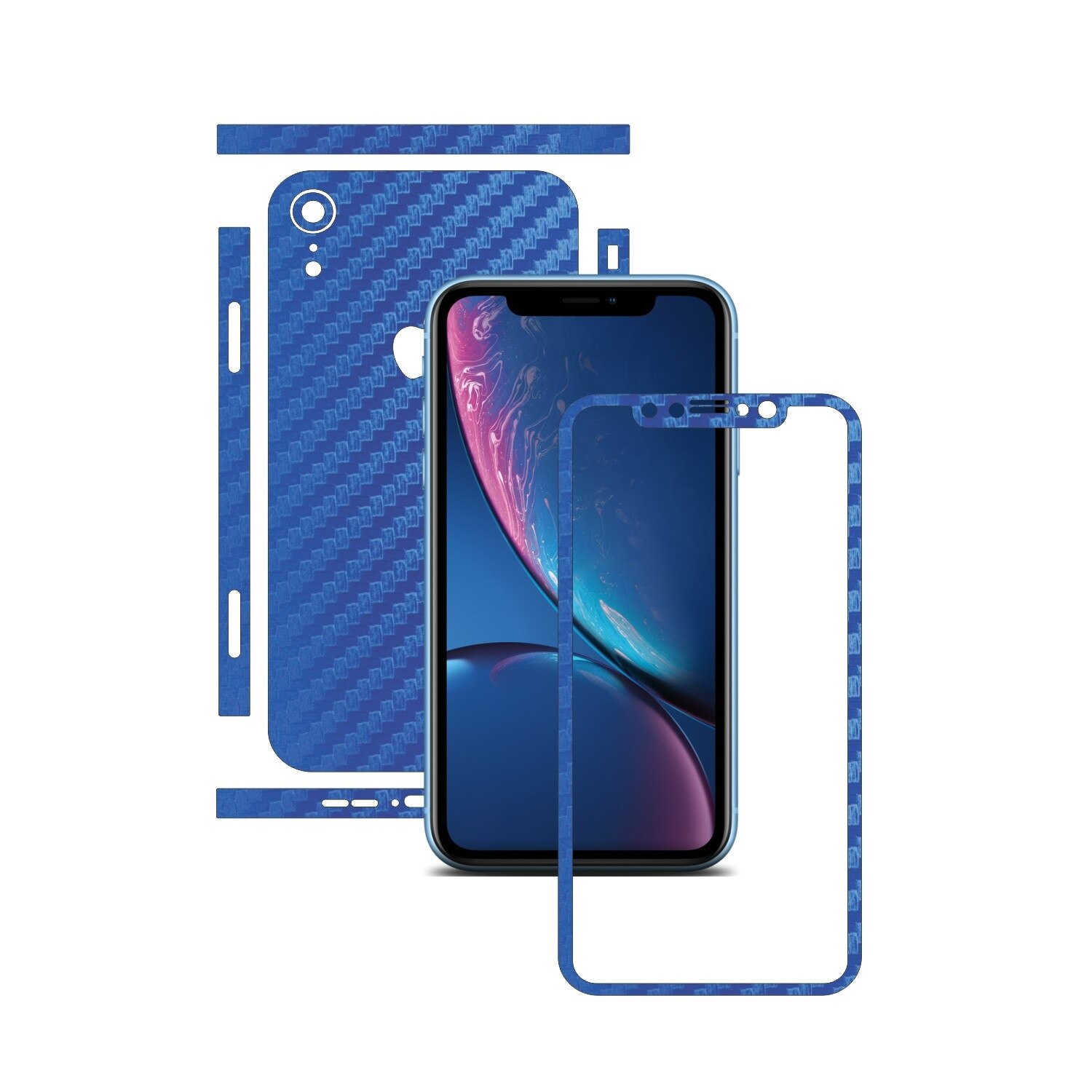 Folie de protectie Carbon Skinz, Husa de tip Skin Adeziv pentru Carcasa, Carbon Albastru dedicata Apple iPhone XR