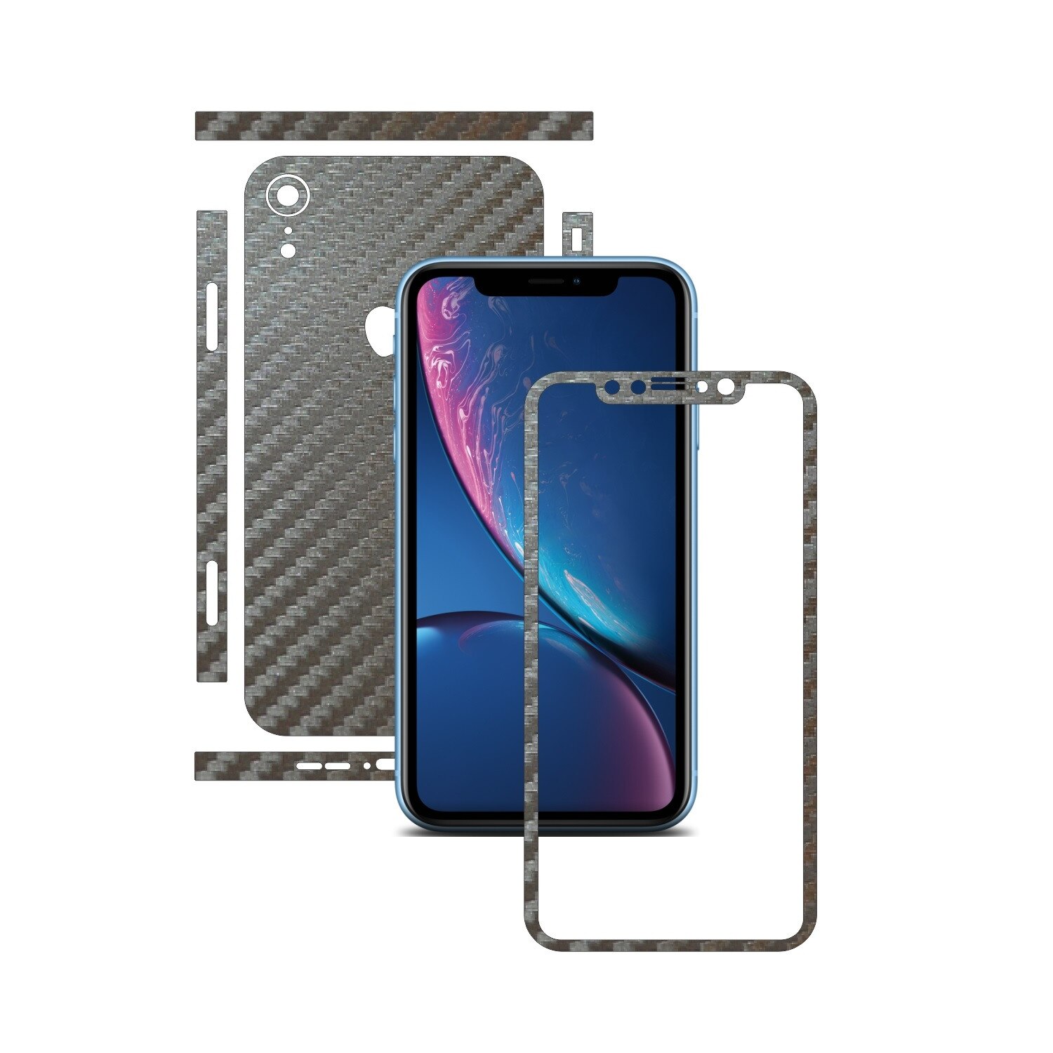 Folie de protectie Carbon Skinz, Husa de tip Skin Adeziv pentru Carcasa, Carbon Gri Argintiu dedicata Apple iPhone XR