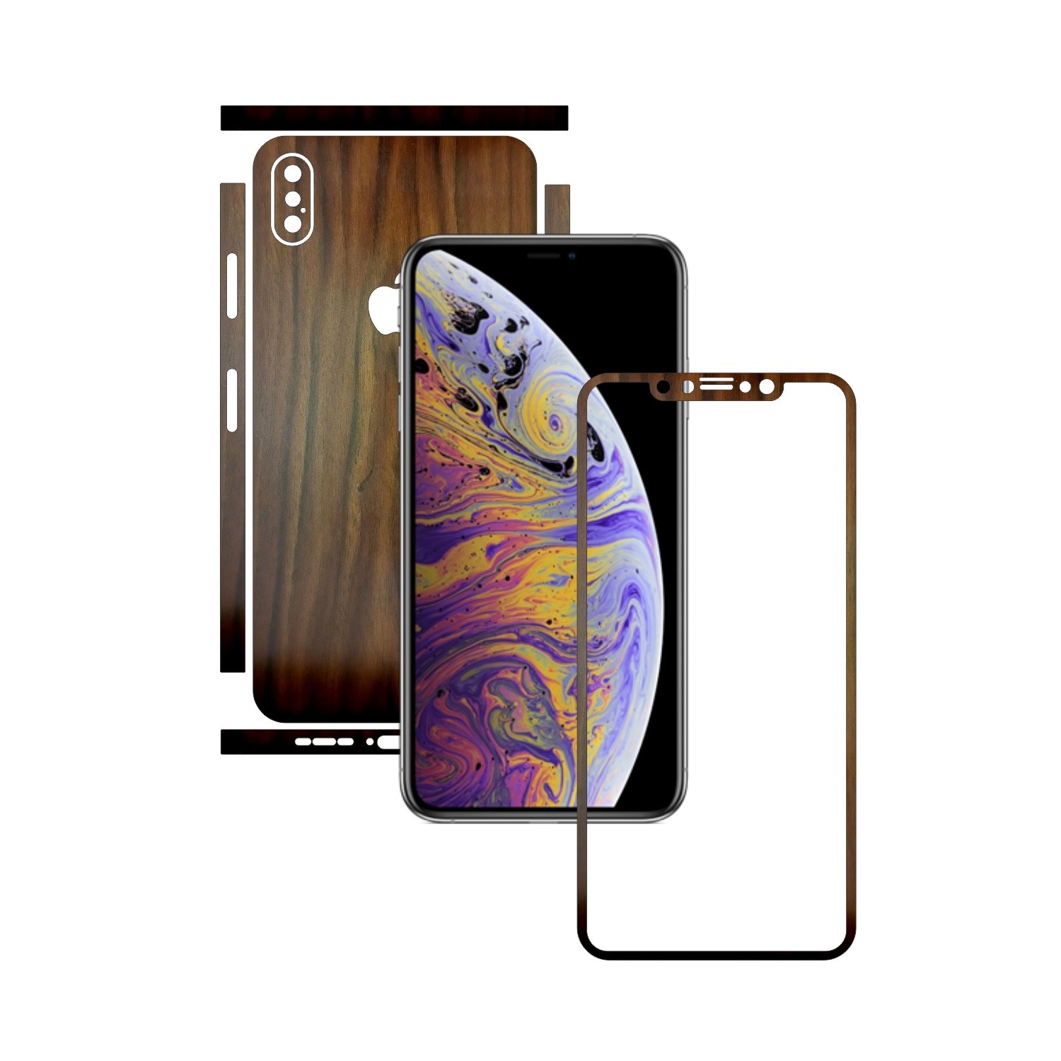 Folie de protectie Carbon Skinz, Husa de tip Skin Adeziv pentru Carcasa, Lemn Nuc Inchis dedicata Apple iPhone XS