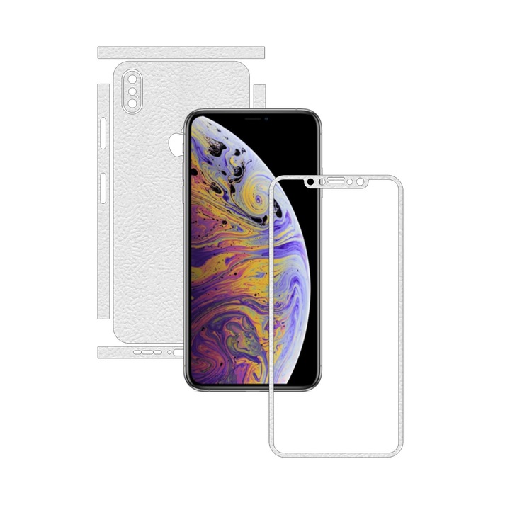 Folie de protectie Carbon Skinz, Husa de tip Skin Adeziv pentru Carcasa, Piele Alba dedicata Apple iPhone XS