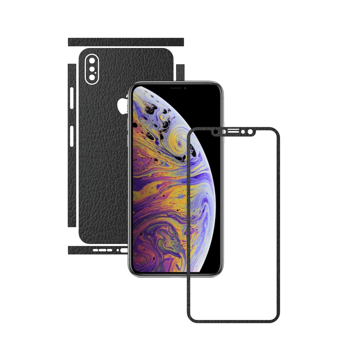 Folie de protectie Carbon Skinz, Husa de tip Skin Adeziv pentru Carcasa, Piele Neagra dedicata Apple iPhone XS Max