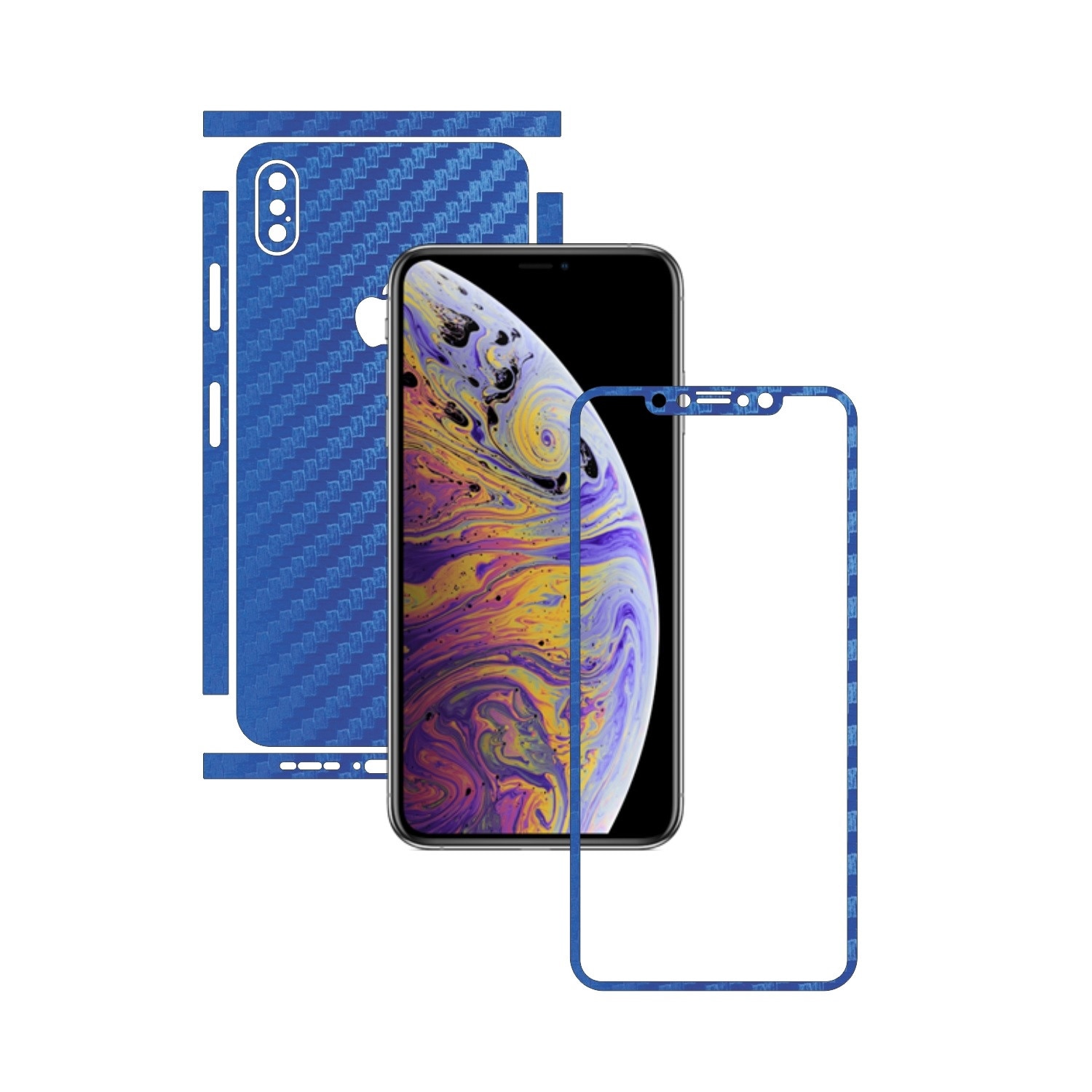 Folie de protectie Carbon Skinz, Husa de tip Skin Adeziv pentru Carcasa, Carbon Albastru dedicata Apple iPhone XS