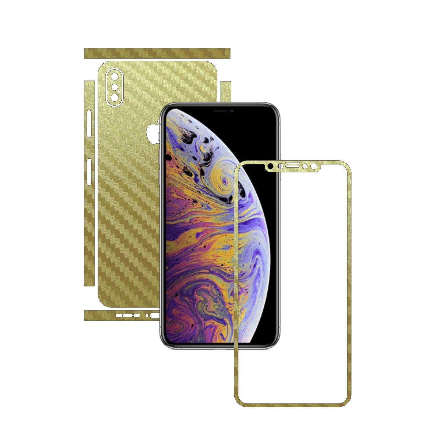 Folie de protectie Carbon Skinz, Husa de tip Skin Adeziv pentru Carcasa, Carbon Auriu dedicata Apple iPhone XS Max