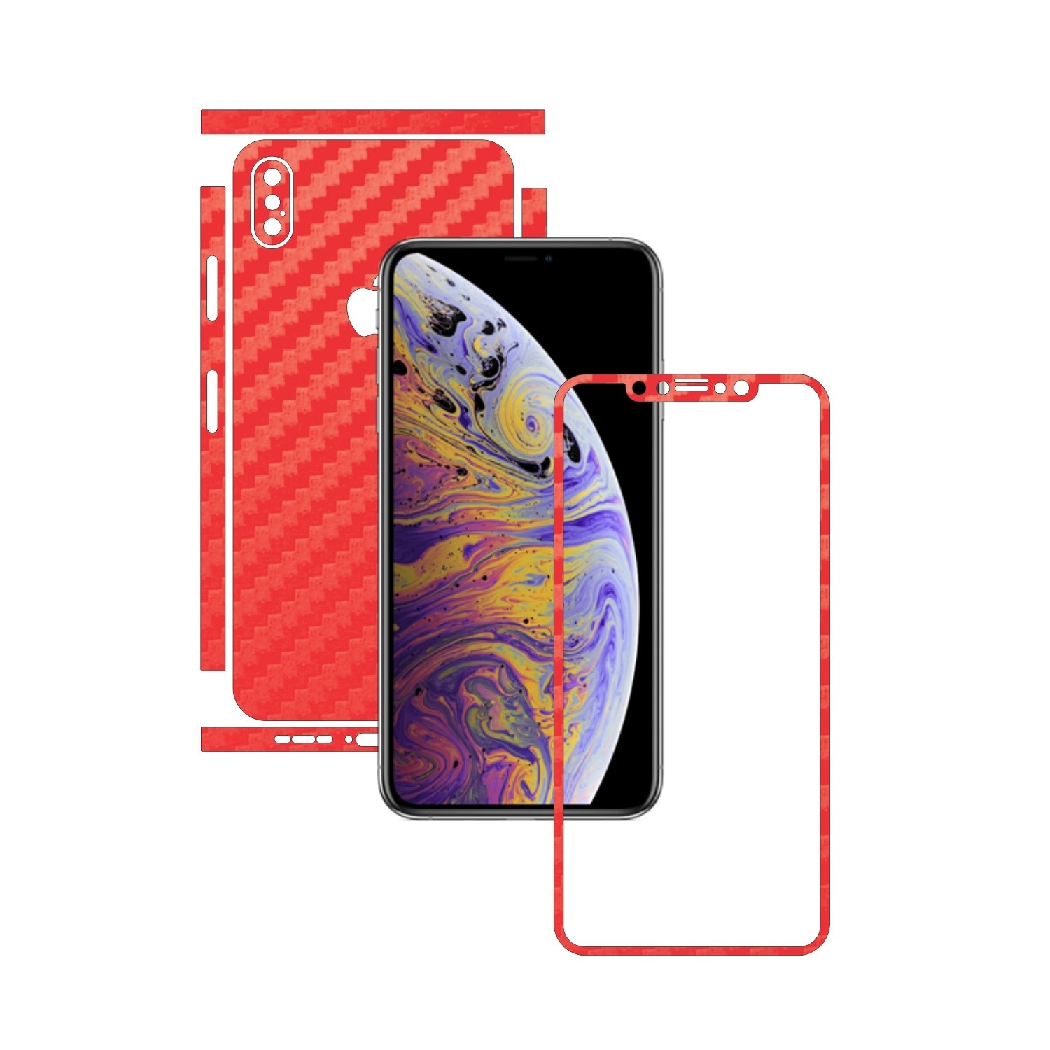 Folie de protectie Carbon Skinz, Husa de tip Skin Adeziv pentru Carcasa, Carbon Rosu dedicata Apple iPhone XS Max