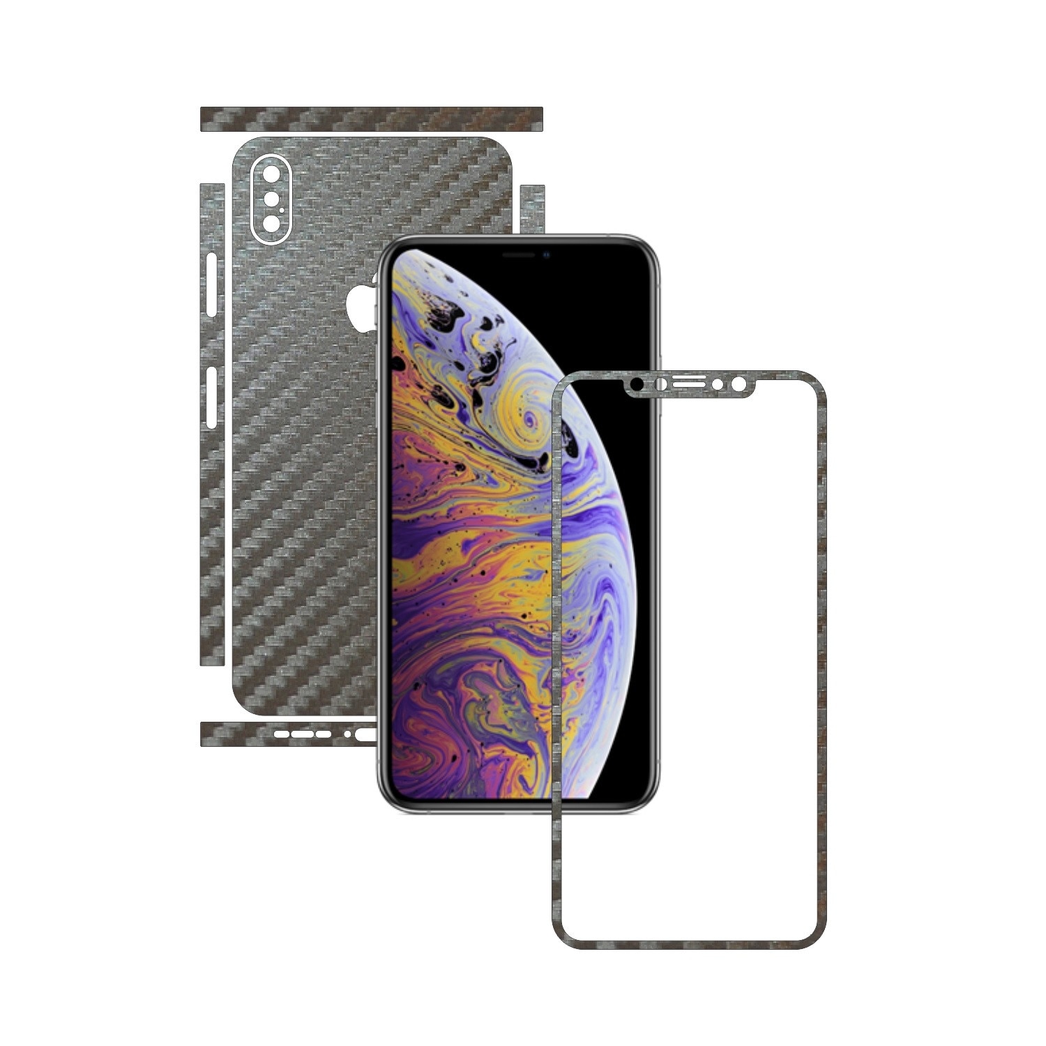 Folie de protectie Carbon Skinz, Husa de tip Skin Adeziv pentru Carcasa, Carbon Gri Argintiu dedicata Apple iPhone XS Max