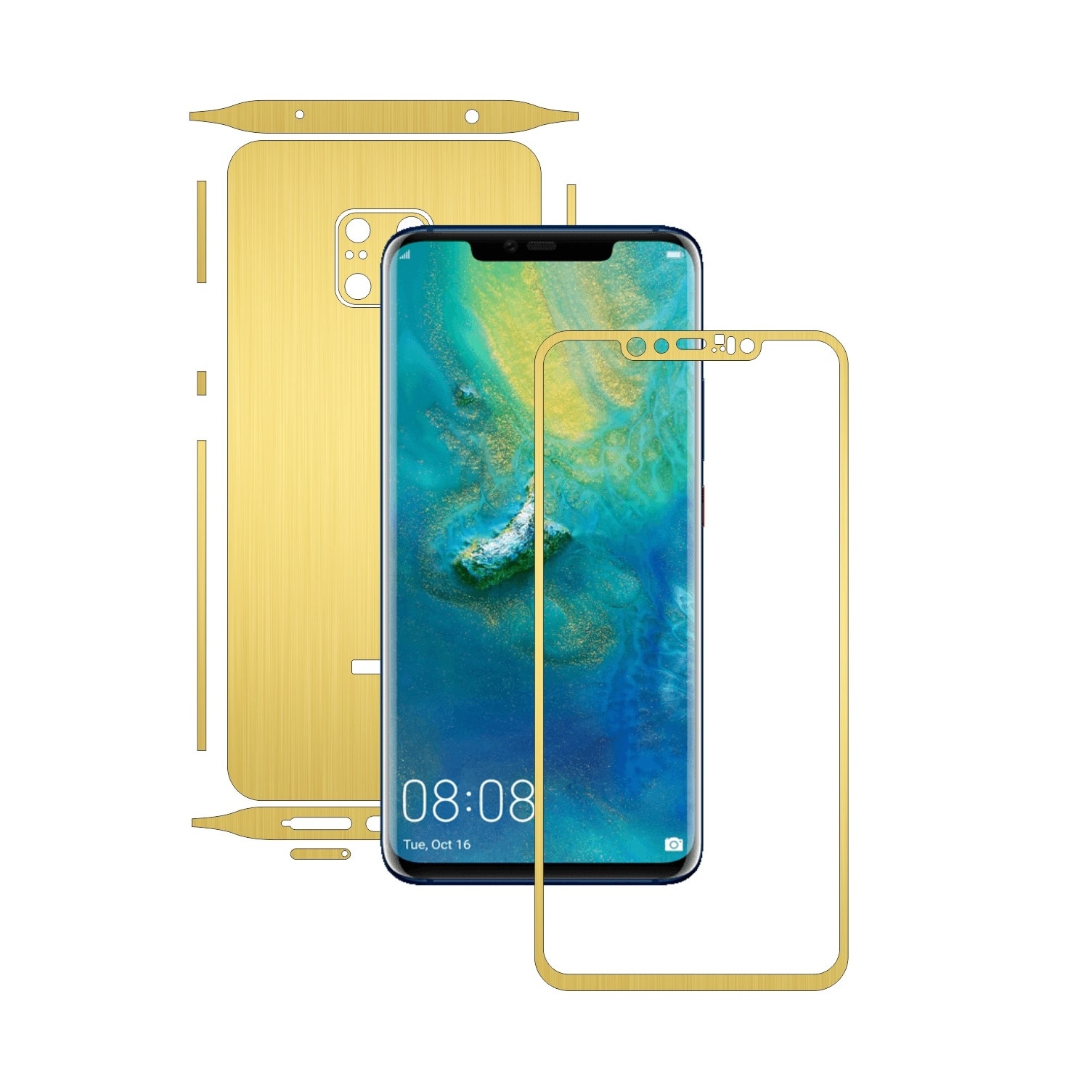 Huawei Mate 20 Pro - Brushed Auriu - Split Cut - Folie de protectie Carbon Skinz, Skin Adeziv Full Body Cover pentru Rama Ecran,Carcasa Spate si Laterale