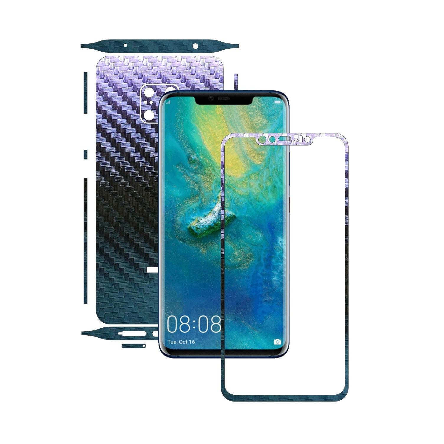 Huawei Mate 20 Pro - Carbon Cameleon - Split Cut - Folie de protectie Carbon Skinz, Skin Adeziv Full Body Cover pentru Rama Ecran,Carcasa Spate si Laterale