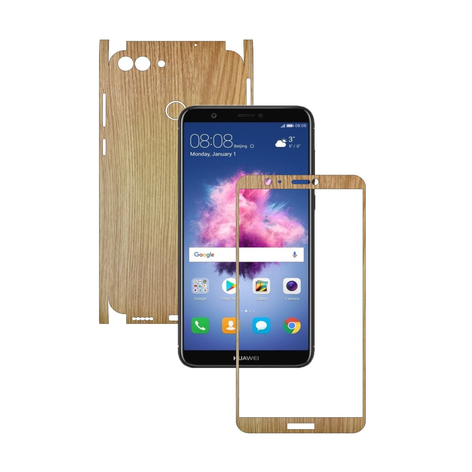 Folie de protectie Carbon Skinz, Husa de tip Skin Adeziv pentru Carcasa, Lemn Stejar dedicata Huawei P Smart