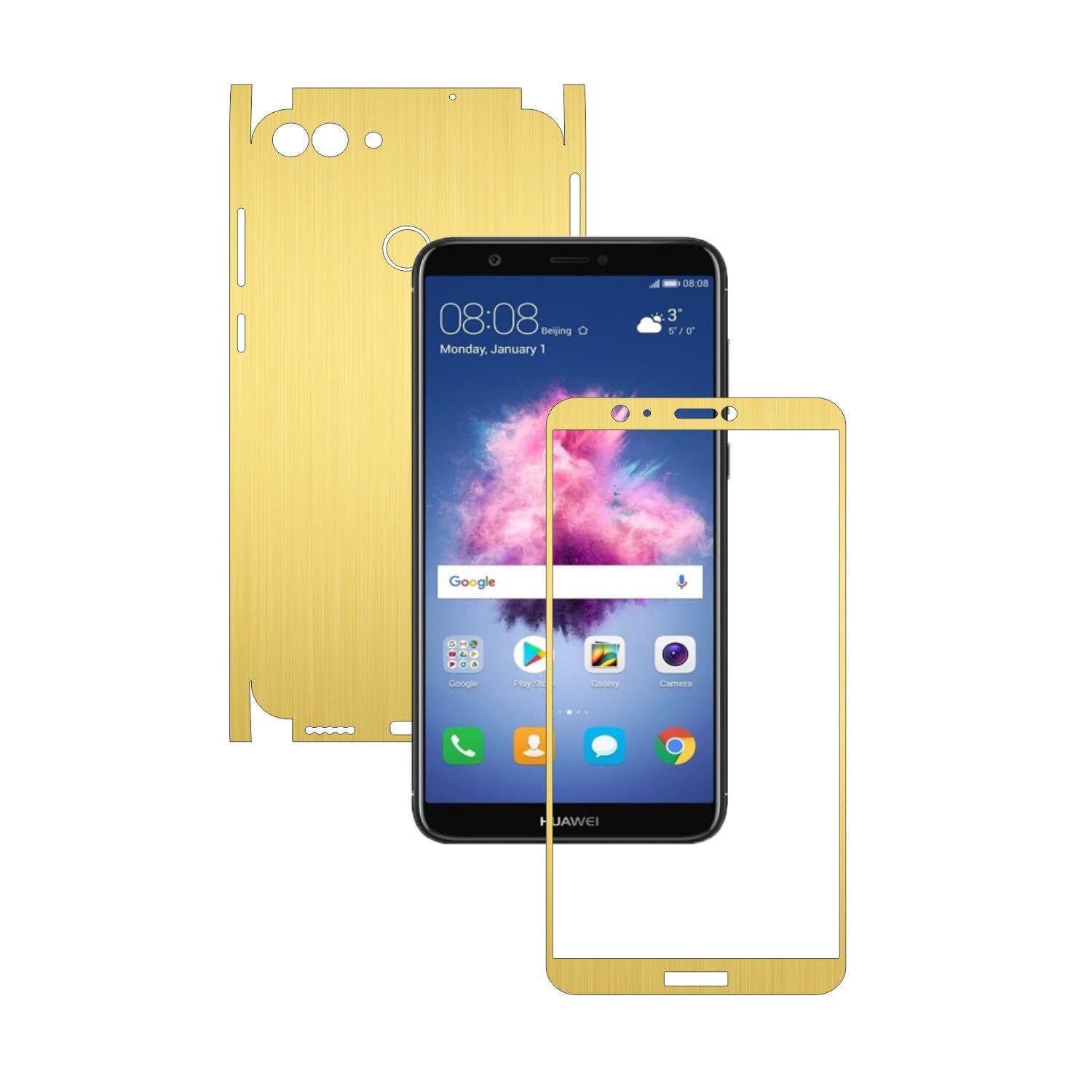 Folie de protectie Carbon Skinz, Husa de tip Skin Adeziv pentru Carcasa, Brushed Auriu dedicata Huawei P Smart