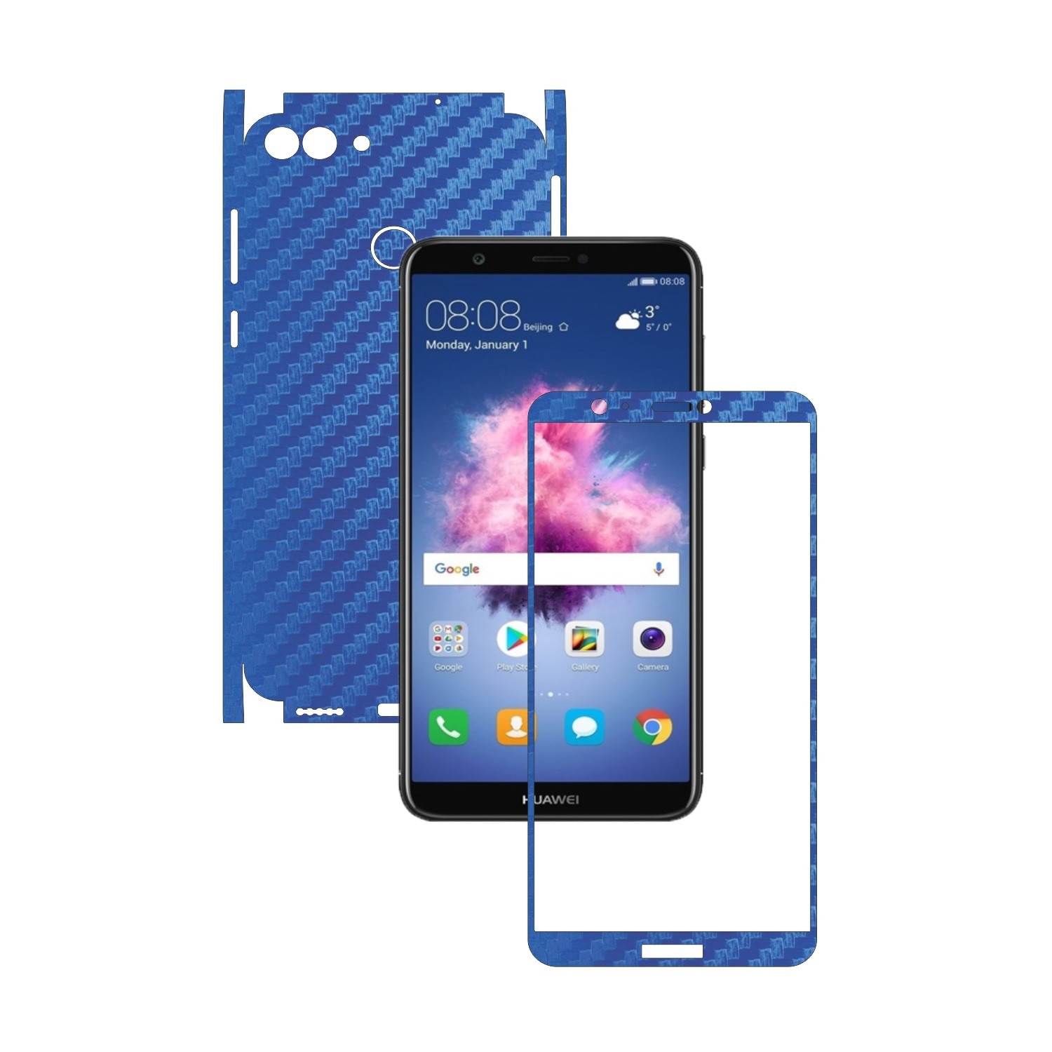 Folie de protectie Carbon Skinz, Husa de tip Skin Adeziv pentru Carcasa, Carbon Albastru dedicata Huawei P Smart