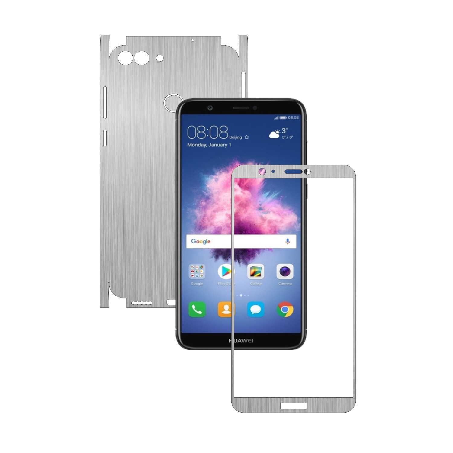 Folie de protectie Carbon Skinz, Husa de tip Skin Adeziv pentru Carcasa, Brushed Argintiu dedicata Huawei P Smart