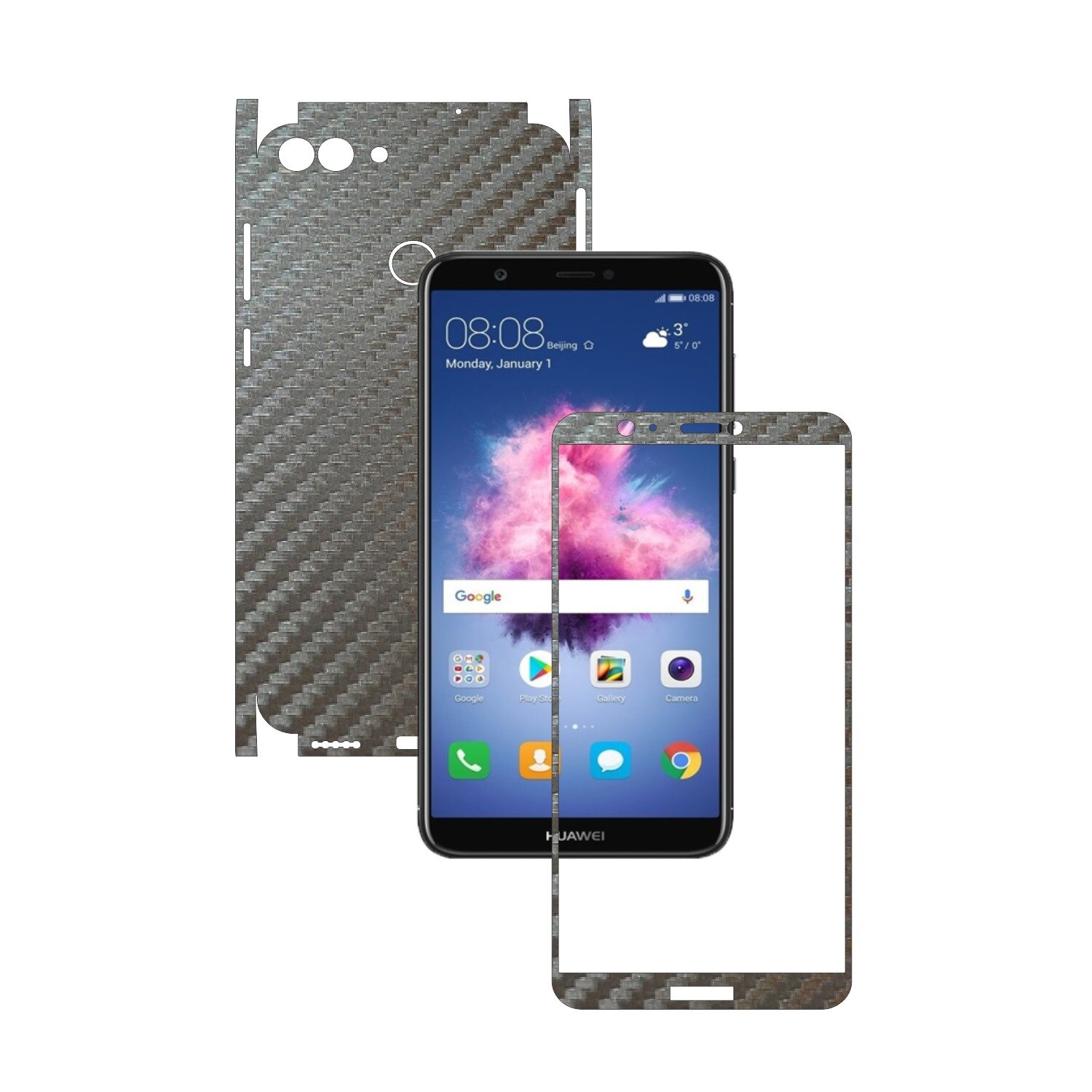 Folie de protectie Carbon Skinz, Husa de tip Skin Adeziv pentru Carcasa, Carbon Gri Argintiu dedicata Huawei P Smart
