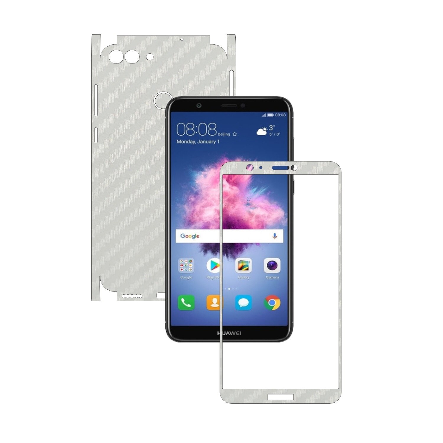 Folie de protectie Carbon Skinz, Husa de tip Skin Adeziv pentru Carcasa, Carbon Alb dedicata Huawei P Smart