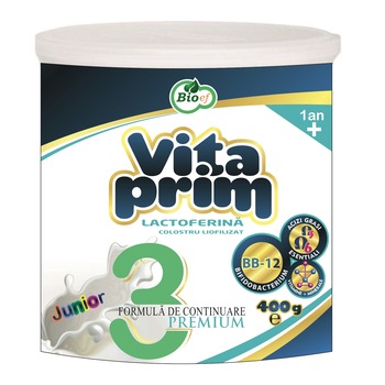 Lapte praf, Bioef, Vitaprim 3, formula de continuare peste 12 luni, 400 g Lapte praf, Bioef, Vitaprim 3, formula de continuare peste 12 luni, 400 g