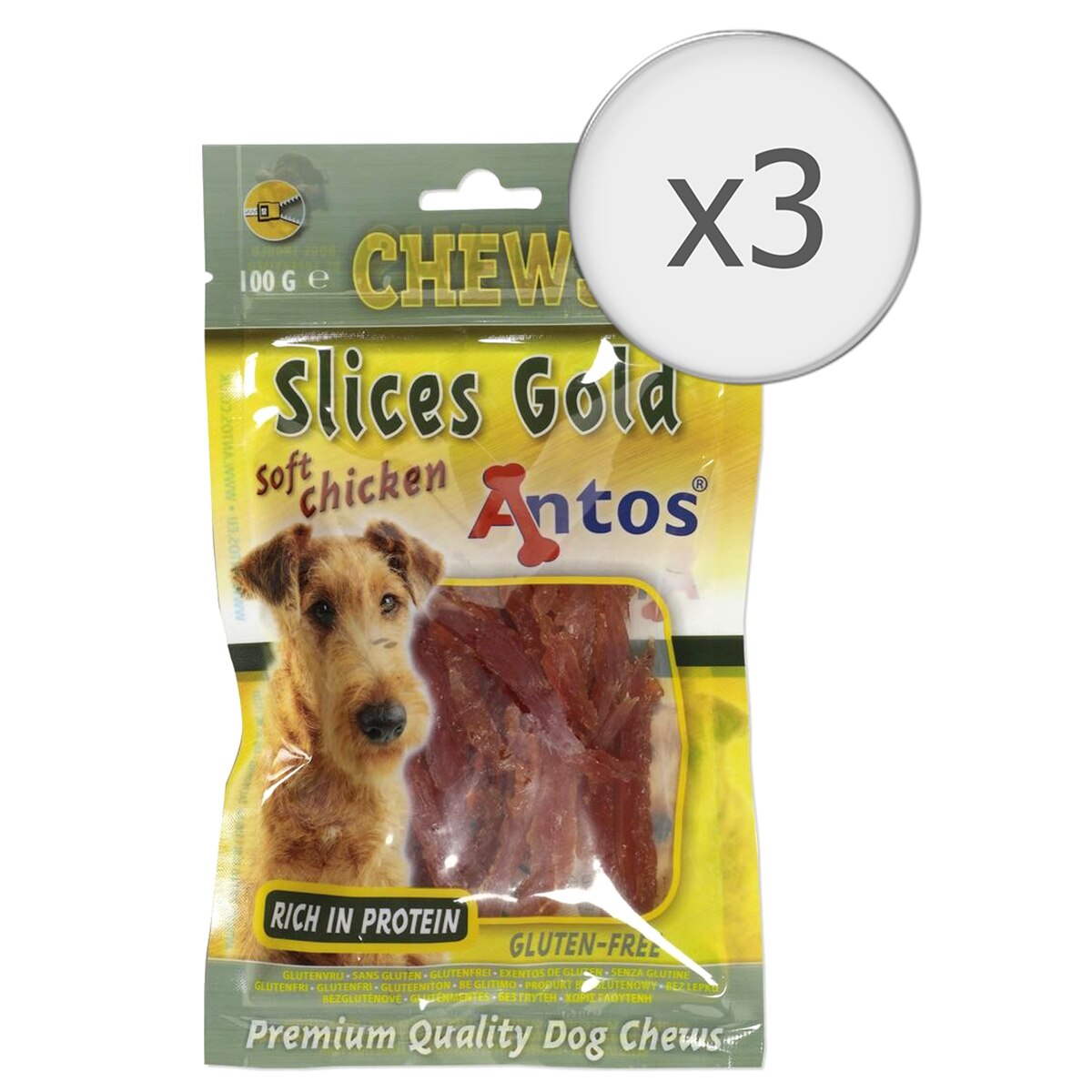 Recompense pentru caini Antos Slices Gold, 3x100g