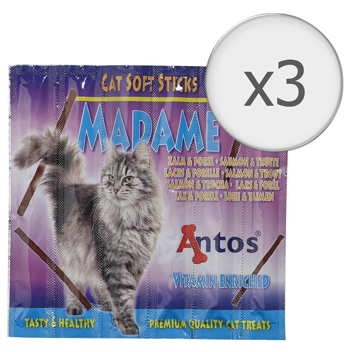 Recompense pentru pisici Antos, Baton, Somon si Pastrav, 3x30g