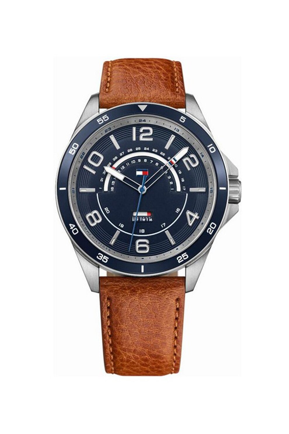 Tommy Hilfiger, Ceas cu o curea de piele Ian, Argintiu/Maro scortisoara