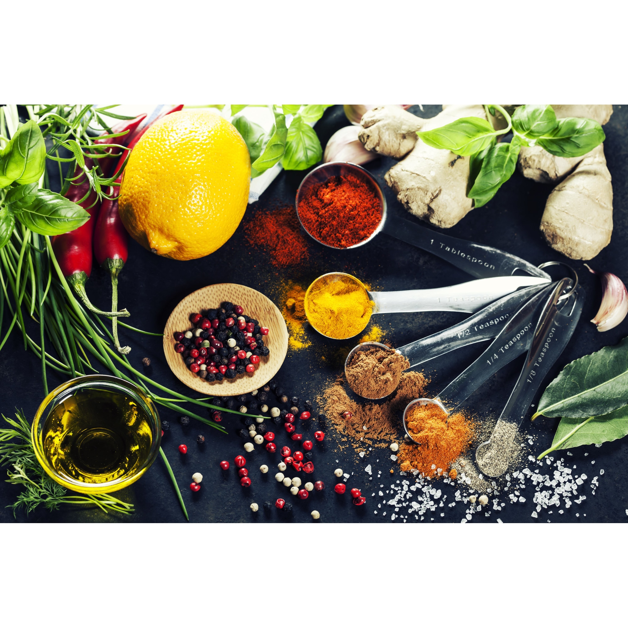 Tablou canvas, produs DekoStore, pentru bucatarie, inramat pe cadru de lemn, print HD, Ierburi aromatice si mirodenii, 60x40cm