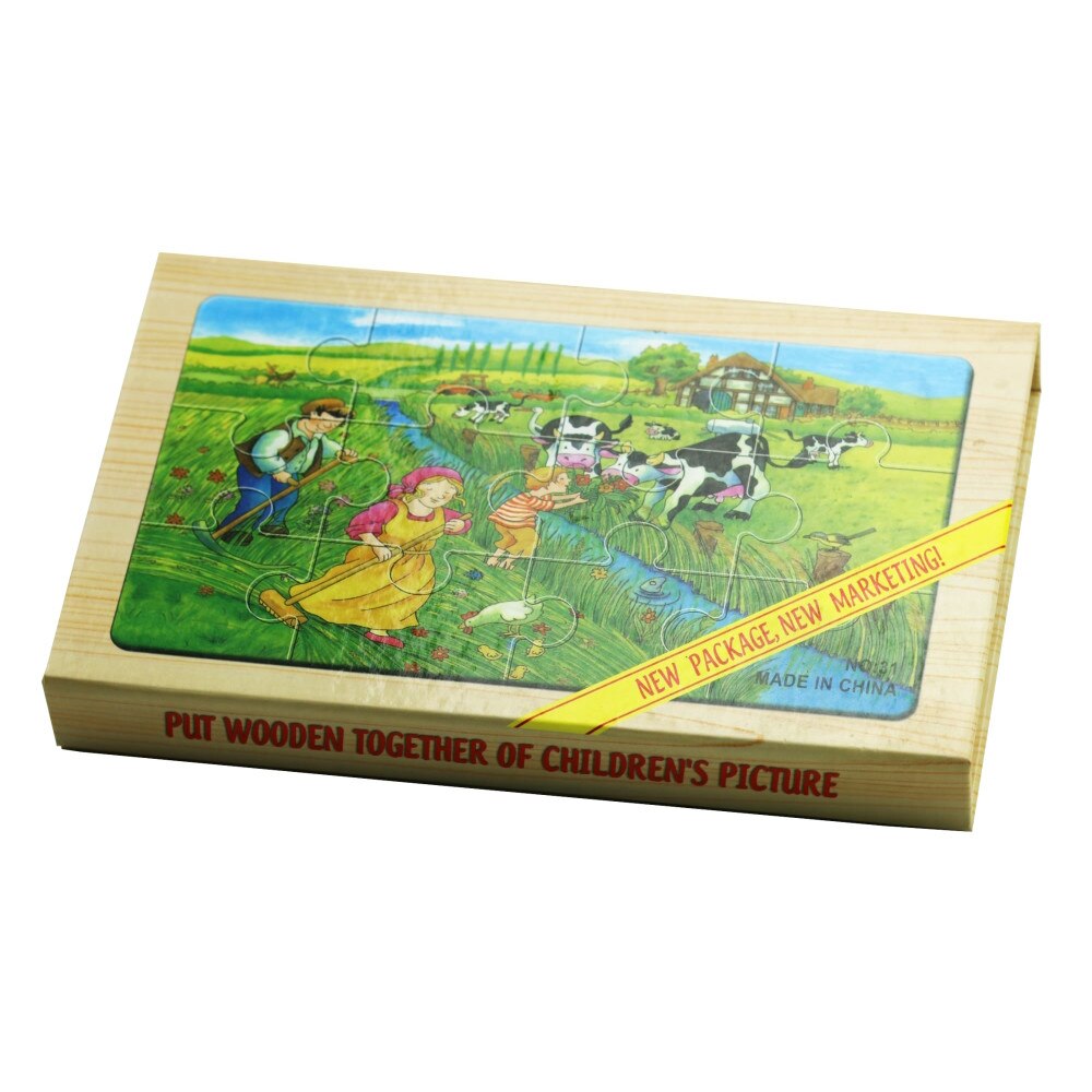 Set puzzle Viata la Sat - 4 buc, lemn