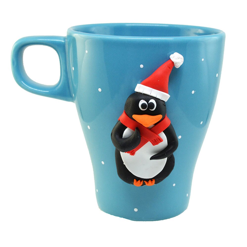 Cana Tracolla , model pinguin , handmade, ceramica, turcoaz, 250 ml