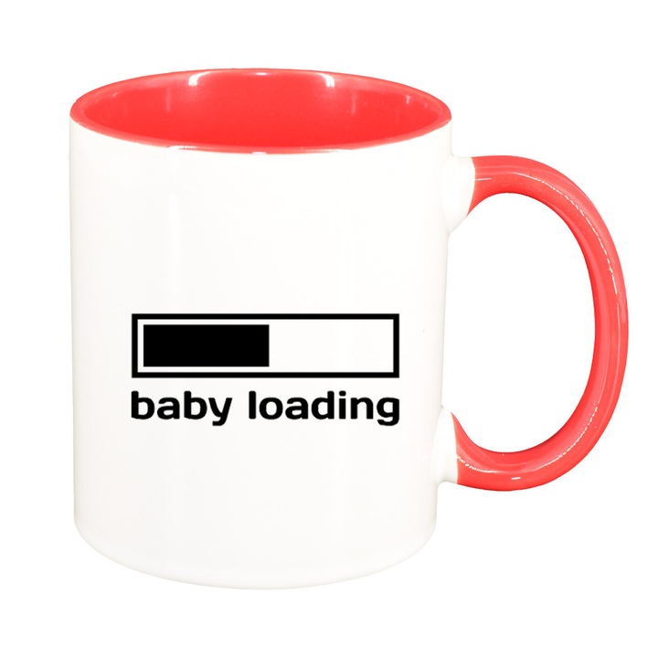 Персонализирана чаша, вътрешна червена, 1, Baby loading, керамична, 330 ml