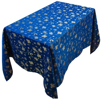 Fata de masa Craciun brocart cu 2 fete albastra Fata de masa Craciun brocart cu 2 fete albastra