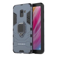 Husa KRASSUS pentru Samsung Galaxy A8 Plus 2018 hibrid antishock cu inel pentru suport magnetic, dark blue