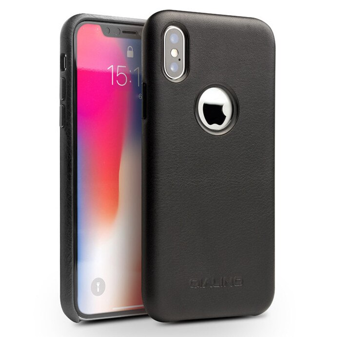 Husa iPhone X / XS - Qialino, slim piele naturala, tip back cover, culoare Negru