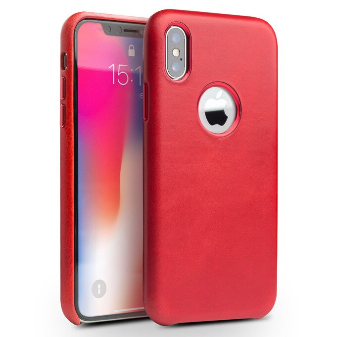 Husa iPhone X / XS - Qialino, slim piele naturala, tip back cover, culoare Rosu
