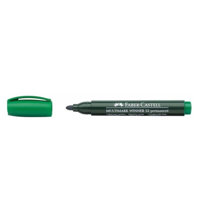 Зелен перманентен маркер с кръгъл връх Faber-Castell Multimark Winner 52