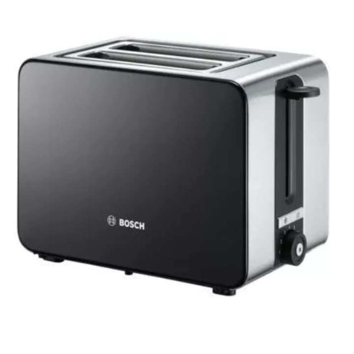 Bosch TAT7203 kenyérpirító, 1050 W, 2 szelet, változtatható barnulás-szabályozás, elektronikus érzékelő az egyenletes sütéshez, rozsdamentes acél, fekete