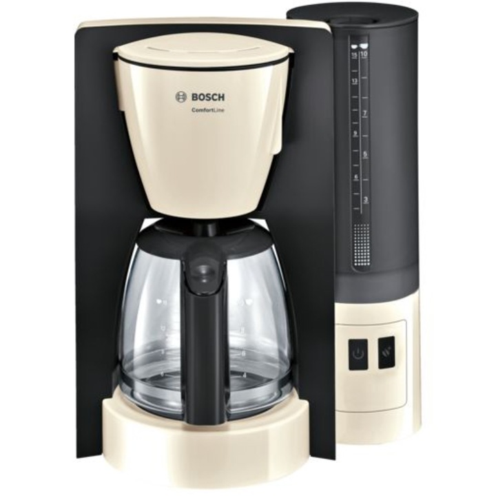 Кафемашина Bosch TKA6A047, 1.2 л, Селектор на аромата, Противокапкова система, Автоматично изключване, Декалцираща програма, Бежова