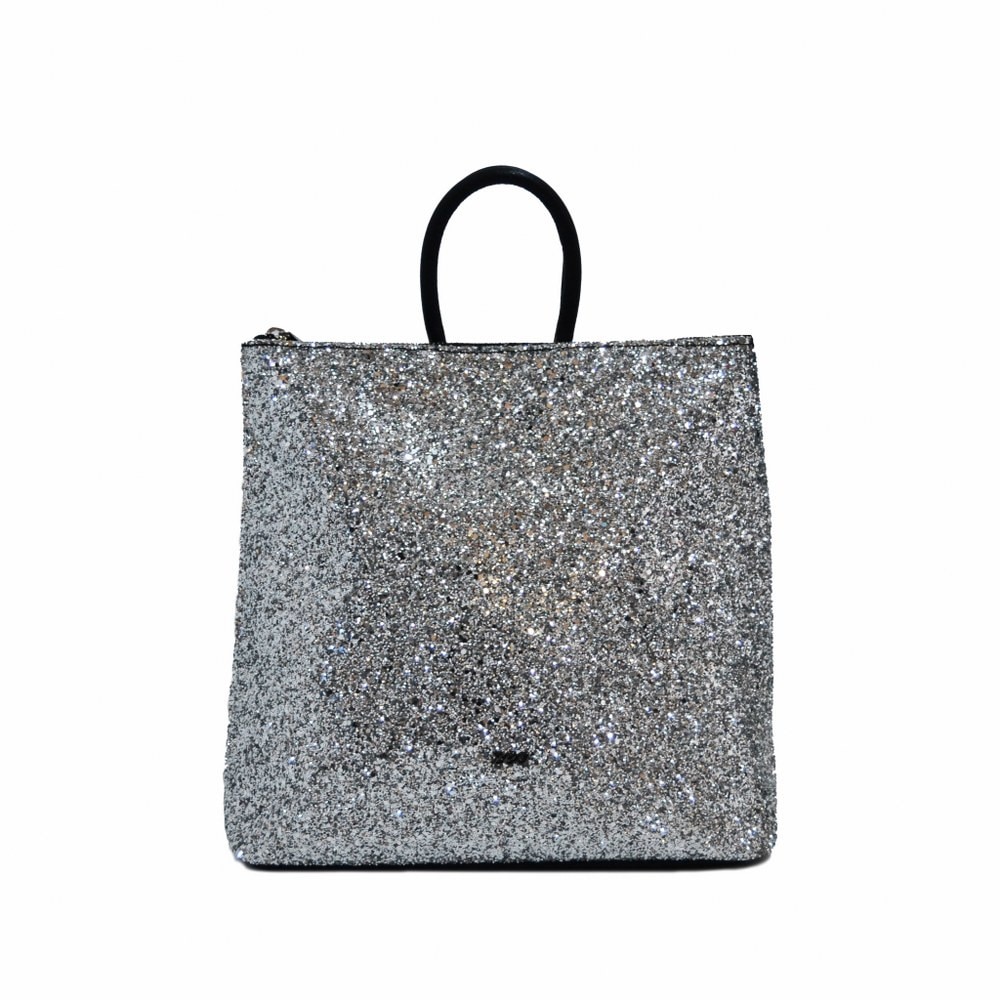 Rucsac dama,Zea,piele naturala,argintiu gliter