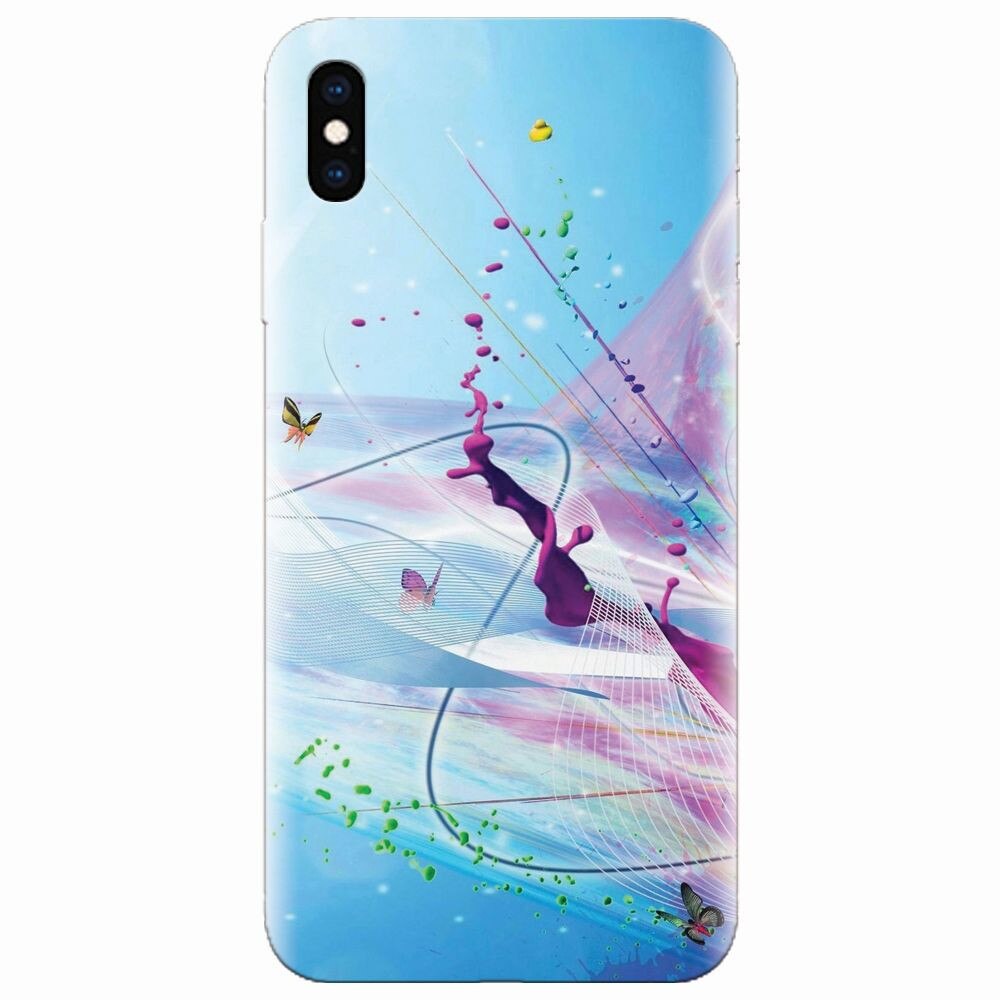 Husa silicon pentru Apple Iphone XS, Artistic Paint Splash Purple Butterflies