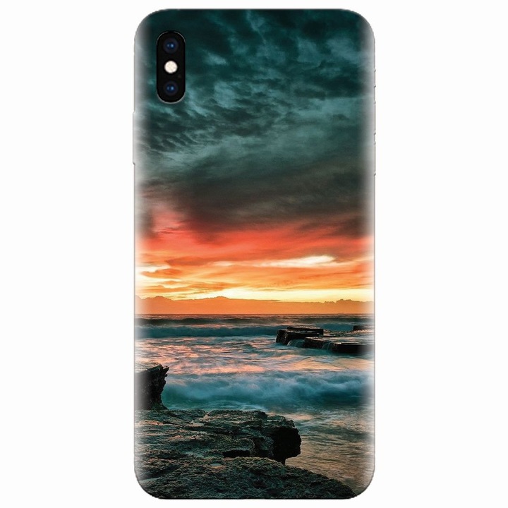 Husa silicon pentru Apple Iphone XS, Dramatic Rocky Beach Shore Sunset