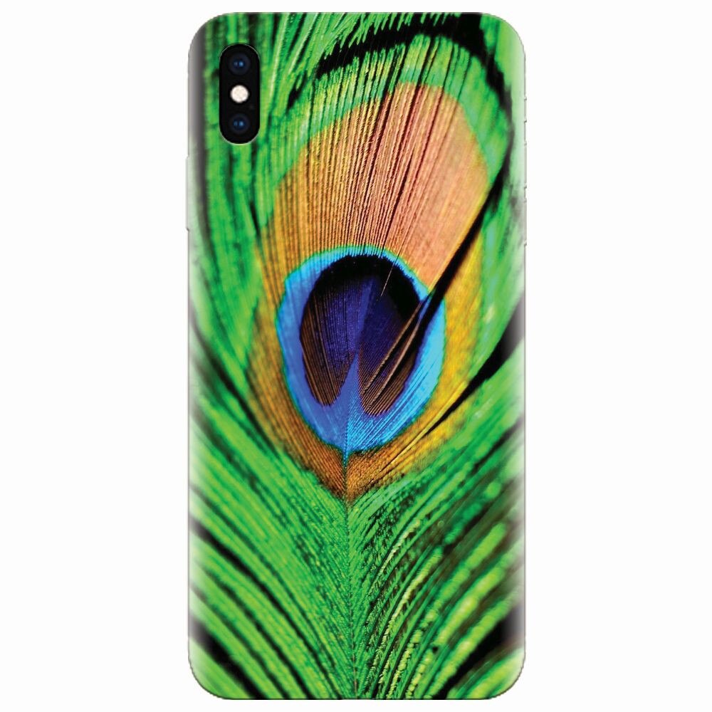 Husa silicon pentru Apple Iphone XS, Peacock Feather Green Blue