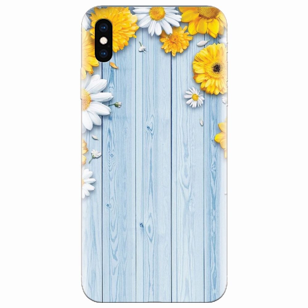 Husa silicon pentru Apple Iphone XS, Sunflower On Blue Wood